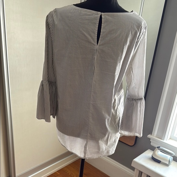 Striped Bell Sleeve Top - Black and White - Picture 3 of 4